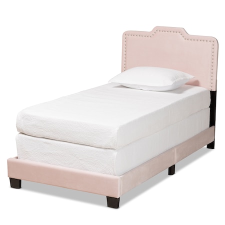 Baxton Studio Benjen Modern and Contemporary Glam Light Pink Velvet Fabric Twin Size Panel Bed 183-11262-Zoro